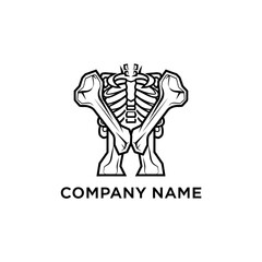 Anatomical Skeleton Illustration with Rib Cage, Pelvis, and Femur Bones.