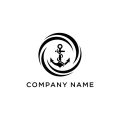 Anchor logo design featuring a stylized anchor within a circular swirl.