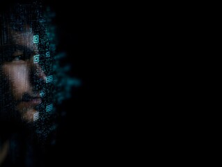 Digital Identity: A Face with an AI-Generated QR Code Overlay, security, privacy, deepfake