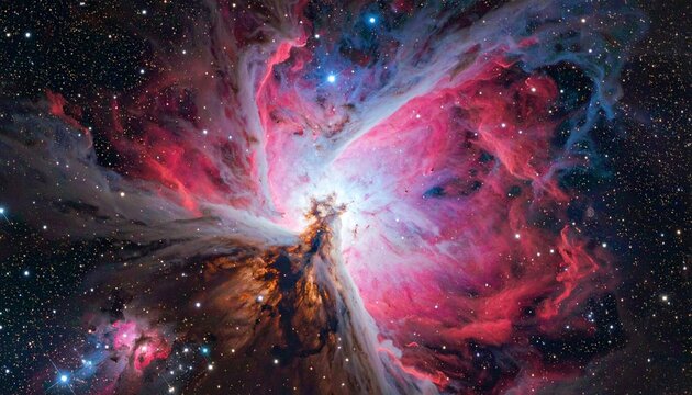 Starfield with nebula. Illustration based on a composite of Hubble Space Telescope imagery.
