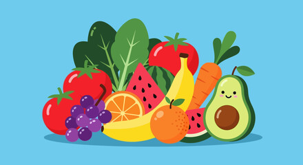 Colorful Assortment of Fresh Fruits and Vegetables for Healthy Eating.