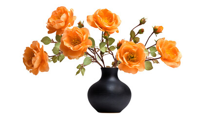 Orange roses in black vase isolated on white background
