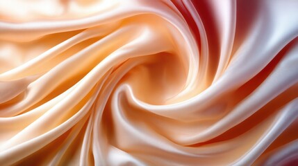 Capturing the elegance of satin fabric, this image illustrates contrasting shades of peach and white, featuring smooth folds and textures that bring a harmonious abstract aesthetic.