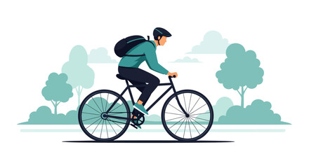 Man cycling with backpack in outdoor setting illustration.