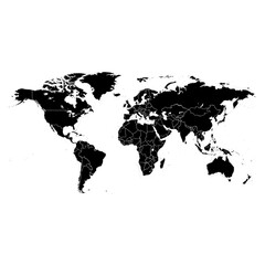 Monochrome World Map White on Transparent Background
