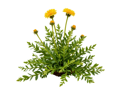 Bright Yellow Flowering Plant with Green Leaves and Buds Arrangement