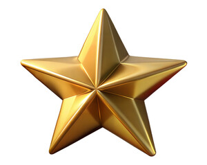 Shiny golden five pointed star detailed 3d rendered object for design projects
