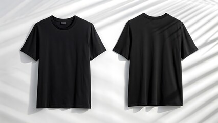 Front and back view of a black tshirt isolated on white background, showcasing its design and style for fashion enthusiasts