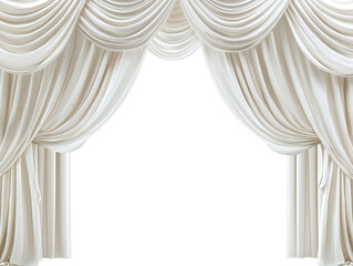Elegant white draped swag curtains with a transparent background