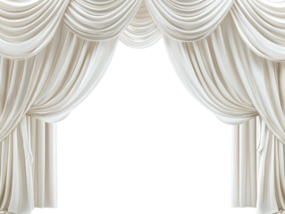 Elegant white draped swag curtains with a transparent background