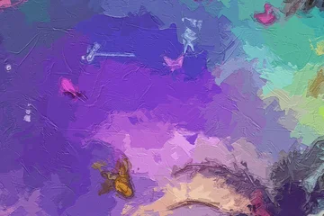 Fototapete Rund Warmes Lila Various oil paintings, flowers, chrysanthemums, lakes, butterfly landscapes, roses, peonies, lotus leaves, lotus flowers, moonlight, villages, beaches  © Zhang