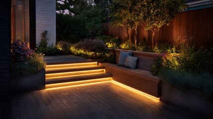 Fototapeta premium A wooden bench with lights on it