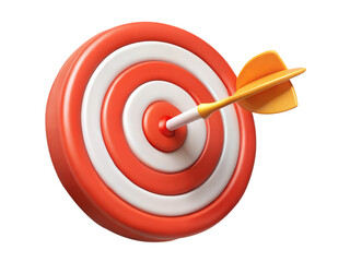 Red and white dartboard with arrow hitting the bullseye for precision and success