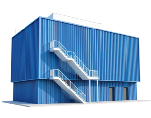 Blue Industrial Building with Staircase and Modern Architecture Design
