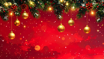 Festive pine garland with glowing lights and gold bauble ornaments