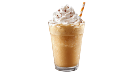 Iced coffee frappe topped whipped cream cold drink refreshing beverage dessert object isolated on white background