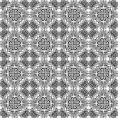 Monochrome Diamond Medallions, Greyscale Ornate Rhombus Pattern, Detailed Black and White Quilted Grid, Intricate Floral Lozenge Repetition, Subtle Grey Abstract Tile.