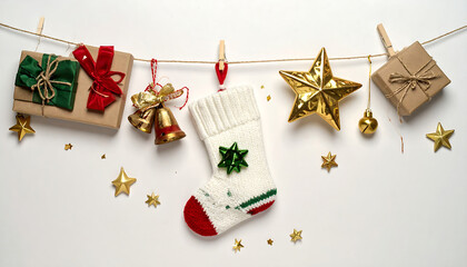 Christmas stocking with gifts and golden star