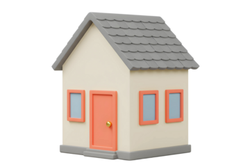 Cute cartoon house 3D model illustration isolated on transparent cutout background, cut out, png