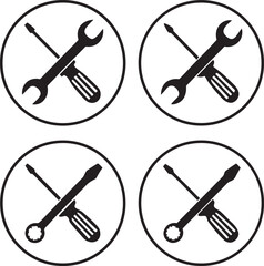 Four Tool Icons With Wrench And Screwdriver tools repair