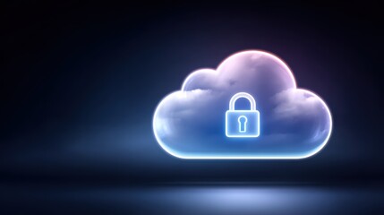 A digital cloud with a padlock symbol, representing cloud security and data protection.