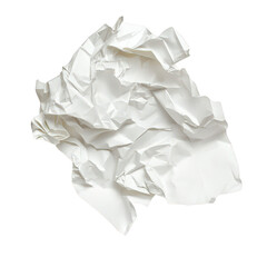 Closeup of a crumpled white paper ball, isolated on transparent background, showcasing its intricate folds, textures, and the play of light and shadow on its surface