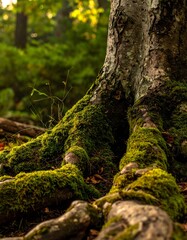Obraz premium Close-up of mossy tree roots