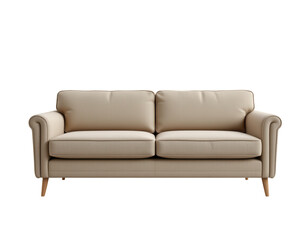 Fototapeta premium Modern Beige Couch with Plush Cushions and Wooden Legs