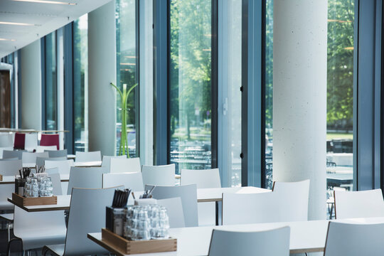 Interior views of company cafeteria.