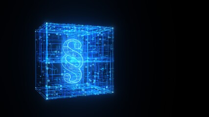 Digital Law Symbol in Futuristic Virtual Data Space. 3d illustration.