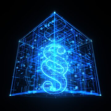 Digital Law Symbol in Futuristic Virtual Data Space. 3d illustration.
