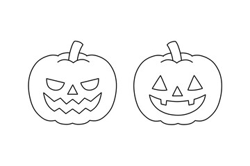 A simple line art illustration of Halloween pumpkins (Jack-o'-lanterns). Great for coloring books, outlines, educational materials, and DIY projects.