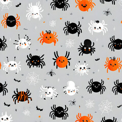 Seamless pattern of cute and spooky spiders mixed, Halloween clipart flat vector,