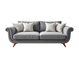 Fototapeta premium Elegant Gray Sofa with Plush Pillows for Modern Living Spaces
