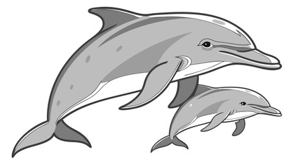Fototapeta premium Cartoon illustration of a mother and baby dolphin leaping.