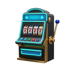 Neon_Blue_Slot_Machine_Carbon_Fiber_Gold_Accents_Lucky_Sevens_Isolated