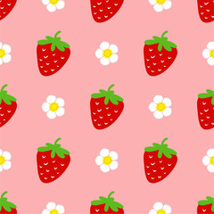 Seamless pattern with cute strawberry.