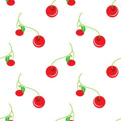 Seamless red cherry pattern design, flat cherry pattern template vector.