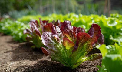 A lush garden bed with vibrant Cimarron Red Lettuce plants