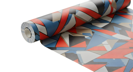 Blue and red wallpaper exhibits geometric pattern and textured surface, ideal for product photography or digital backdrops.