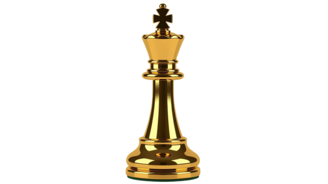 Golden Chess King Piece – Board Game Strategy Isolated on Transparent Background