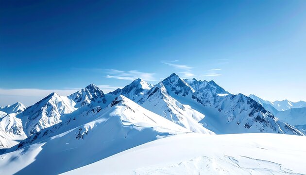 Snowy mountain peaks under a vibrant blue sky