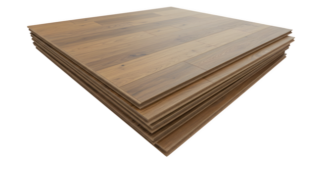 Brown wood texture showcases floor panels stacked on dark background. Suitable for product showcase, advertising, branding, and website design.