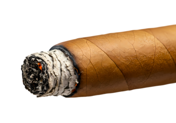 Closeup of a Partially Smoked Cigar Against White Background isolated on transparent background