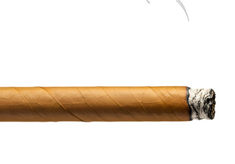Closeup of a Partially Smoked Cigar Against a White Background isolated on transparent background