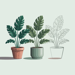 Obraz premium monstera, plant, lineart, drawing, illustration, botanical, houseplant, indoor, decor, printable, artwork, foliage, leaves, nature, tropical, minimal, outline, sketch, black, white, coloring, design, 