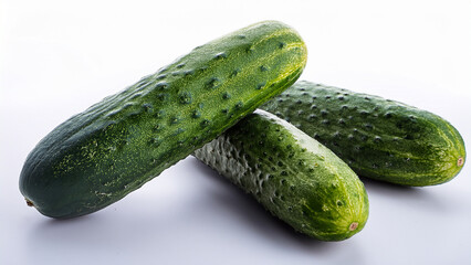 Fresh cucumbers isolated on white background. Raw organic vegetable for cooking, diet, and healthy eating.