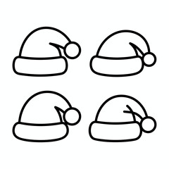 Santa, Claus, Christmas, holiday, festive, winter, hat, beanie, pompom, sketch, drawing, outline, monochrome, illustration, clipart, graphic, vintage, doodle, cartoon, design, decor, printable, digita
