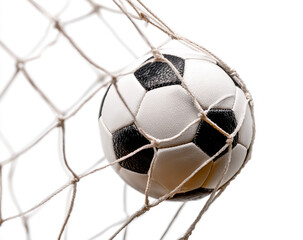 Soccer ball in net isolated on white background