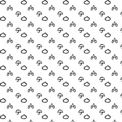 Seamless doodle pattern with umbrella, raindrops and cloud